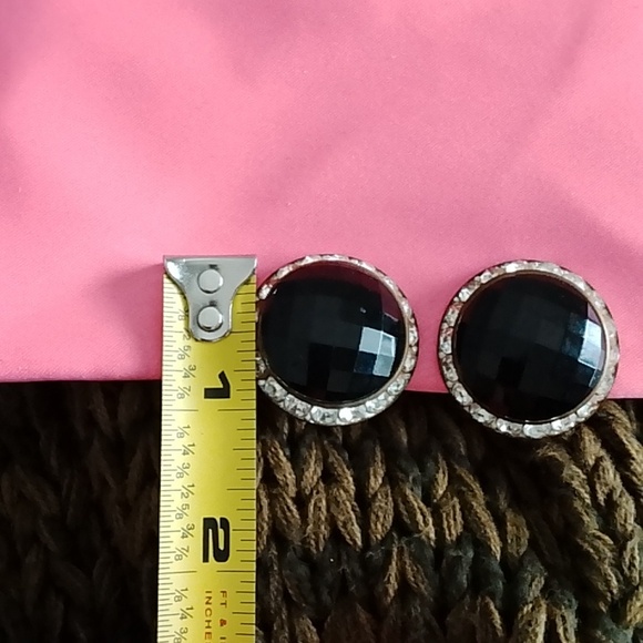 Vintage Jet Black Crystal Stud Earrings Clip - Picture 6 of 7
